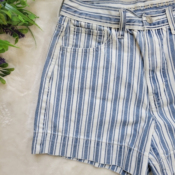 American Eagle High Waist Blue Stripe Mom Shorts size 6 - Picture 4 of 9